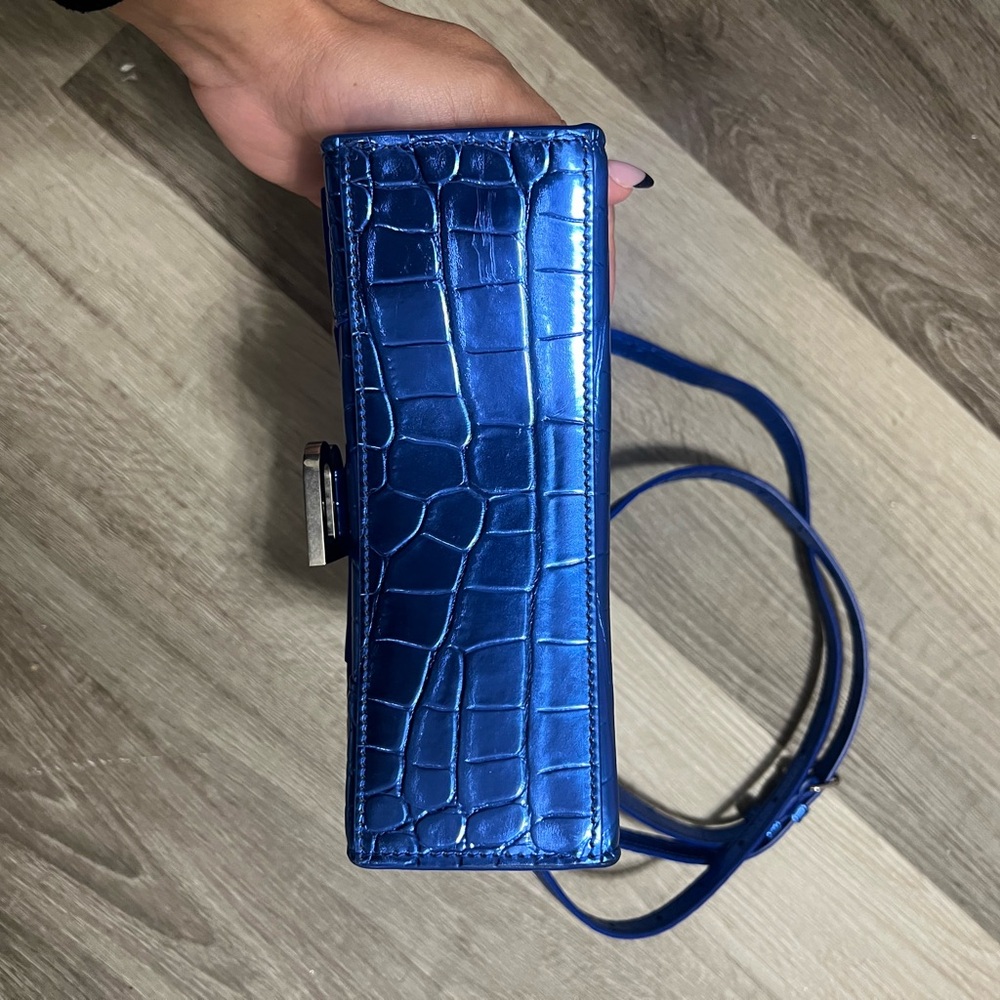 Balenciaga Blue Hourglass XS Croc-Embossed Handbag - Picture 8 of 10